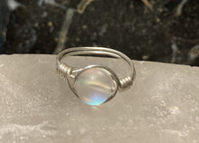 Load image into Gallery viewer, Rainbow Moonstone Wire Wrapped Ring
