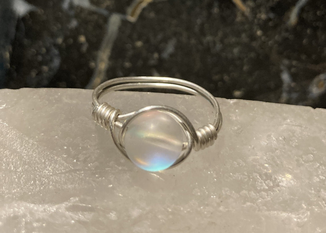 Rainbow Moonstone Wire Wrapped Ring